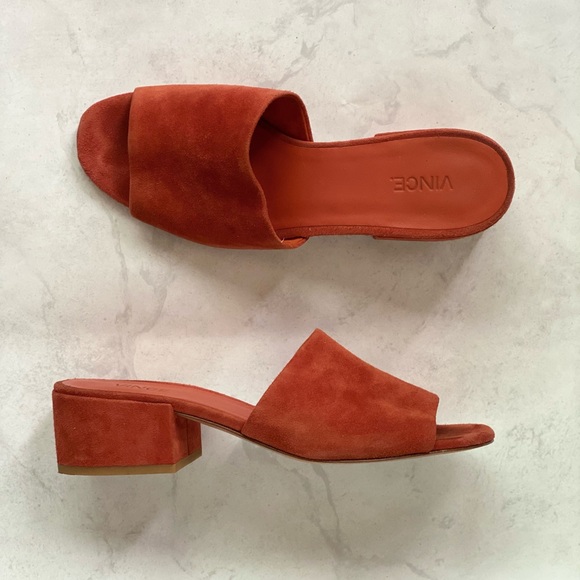 Vince Suede Slides Sandals Shoes Size 8.5 Red - Picture 1 of 7